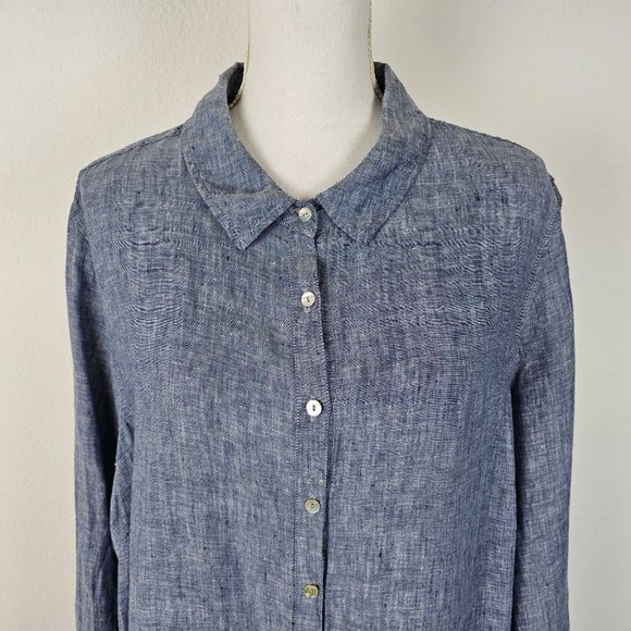 Artisan NY Womens Top Blue Linen Long Sleeve Button Shirt Tunic Sz 1X - Picture 2 of 16